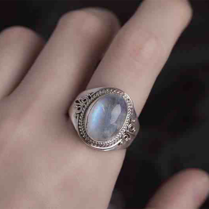 Buddha Stones 925スターリングシルバー ハンドメイド 天然ムーンストーン ヒーリング 調節可能リング