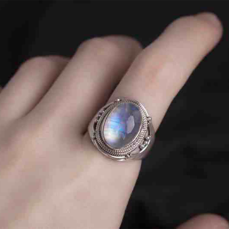 Buddha Stones 925スターリングシルバー ハンドメイド 天然ムーンストーン ヒーリング 調節可能リング
