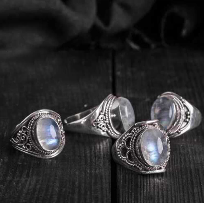 Buddha Stones 925スターリングシルバー ハンドメイド 天然ムーンストーン ヒーリング 調節可能リング