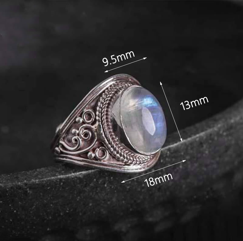 Buddha Stones 925スターリングシルバー ハンドメイド 天然ムーンストーン ヒーリング 調節可能リング