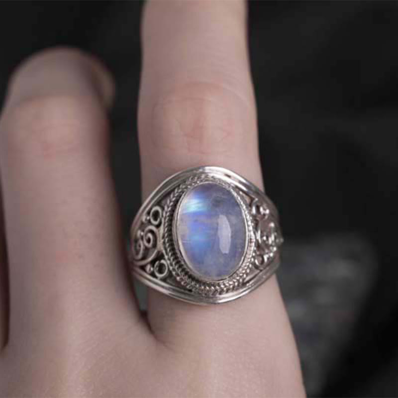 Buddha Stones 925スターリングシルバー ハンドメイド 天然ムーンストーン ヒーリング 調節可能リング