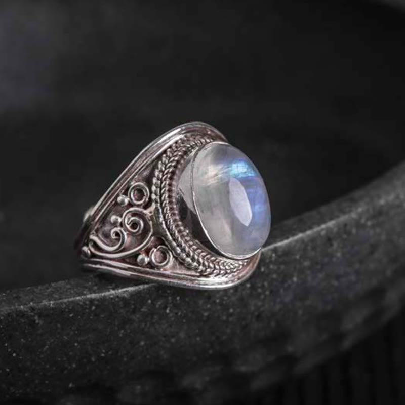 Buddha Stones 925スターリングシルバー ハンドメイド 天然ムーンストーン ヒーリング 調節可能リング