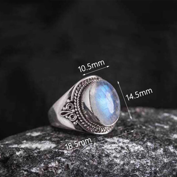 Buddha Stones 925スターリングシルバー ハンドメイド 天然ムーンストーン ヒーリング 調節可能リング