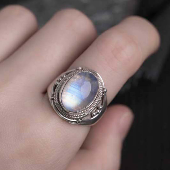 Buddha Stones 925スターリングシルバー ハンドメイド 天然ムーンストーン ヒーリング 調節可能リング