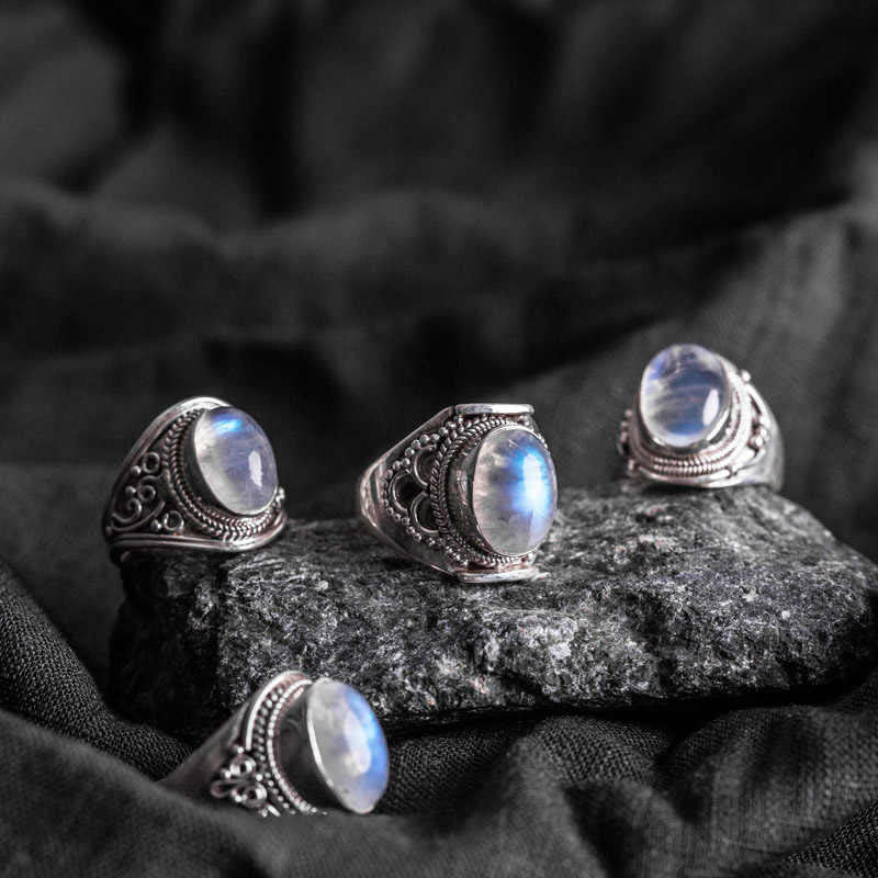 Buddha Stones 925スターリングシルバー ハンドメイド 天然ムーンストーン ヒーリング 調節可能リング