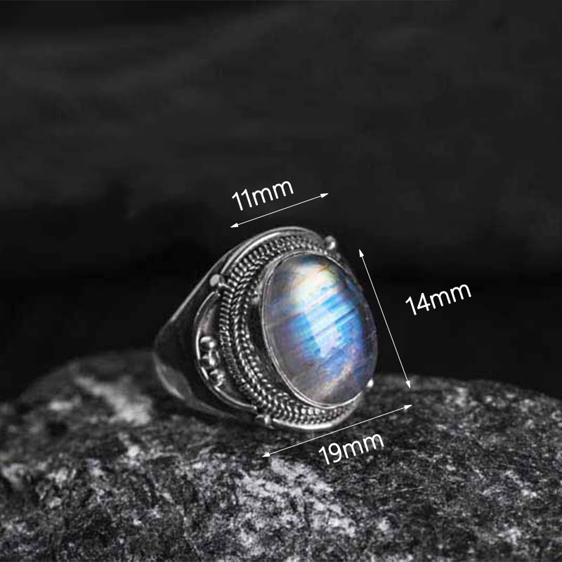 Buddha Stones 925スターリングシルバー ハンドメイド 天然ムーンストーン ヒーリング 調節可能リング