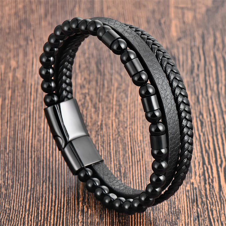 Buddha Stonesフロストストーン多層レザーチタンスチールバランスバックルブレスレット