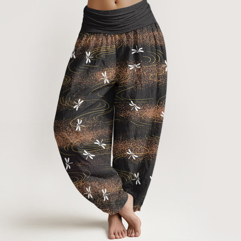 Buddha Stonesカジュアル トンボ ウェーブ柄 レディース 伸縮性ウエスト ハーレムパンツ - 黒 - US22、 UK/AU26、 EU54 (6XL) - image 1