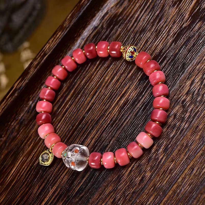 Buddha Stonesチベットラクダ骨赤瑪瑙幸運ブレスレット