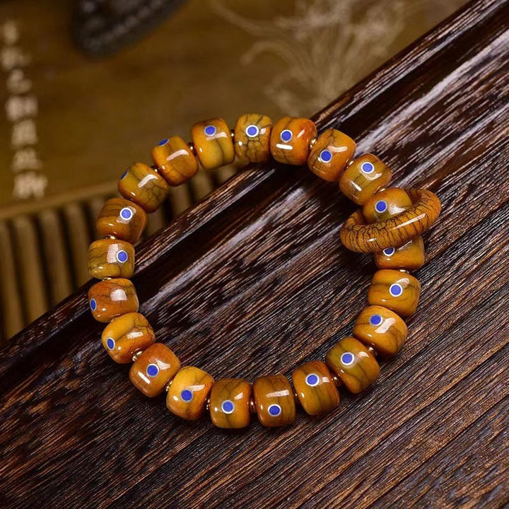 Buddha Stonesヴィンテージ チベット骨ビーズ ラズライト ラピスラズリ バランス編みロープブレスレット - ビーズサイズ: 0.47×0.35インチ(1.2×0.9cm) - image 0