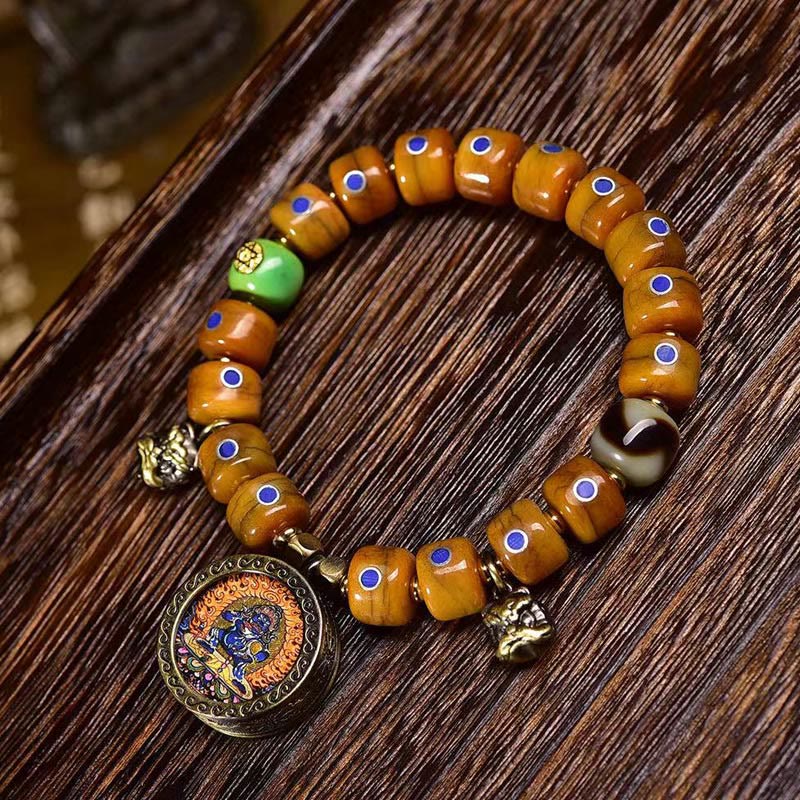 Buddha Stonesヴィンテージ チベット骨ビーズ 編みロープ ポジティブバランスブレスレット