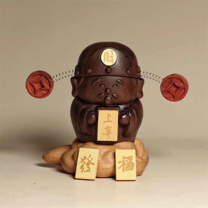 Buddha Stones神 富の神 黒クルミ ブナ 像 フーキャラクター 銅貨 家の装飾