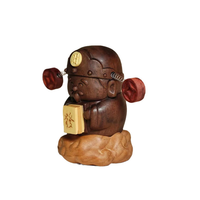 Buddha Stones神 富の神 黒クルミ ブナ 像 フーキャラクター 銅貨 家の装飾