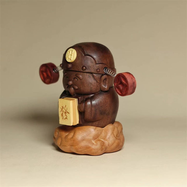 Buddha Stones神 富の神 黒クルミ ブナ 像 フーキャラクター 銅貨 家の装飾