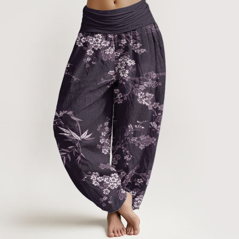 Buddha Stones純綿 ホワイト 桜柄 レディース ウエストゴム ハーレムパンツ - 紫 - US22、 UK/AU26、 EU54 (6XL) - image 6