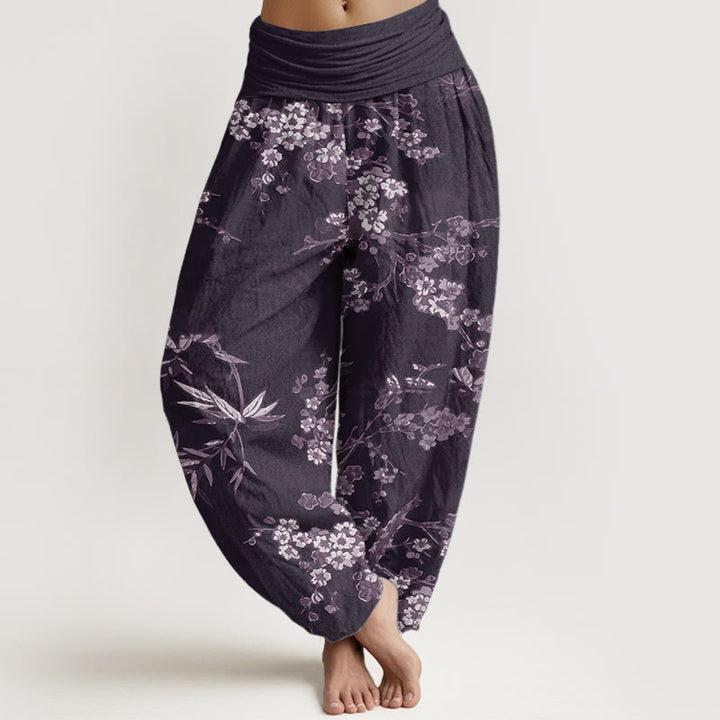 Buddha Stones純綿 ホワイト 桜柄 レディース ウエストゴム ハーレムパンツ - 紫 - US22、 UK/AU26、 EU54 (6XL) - image 6