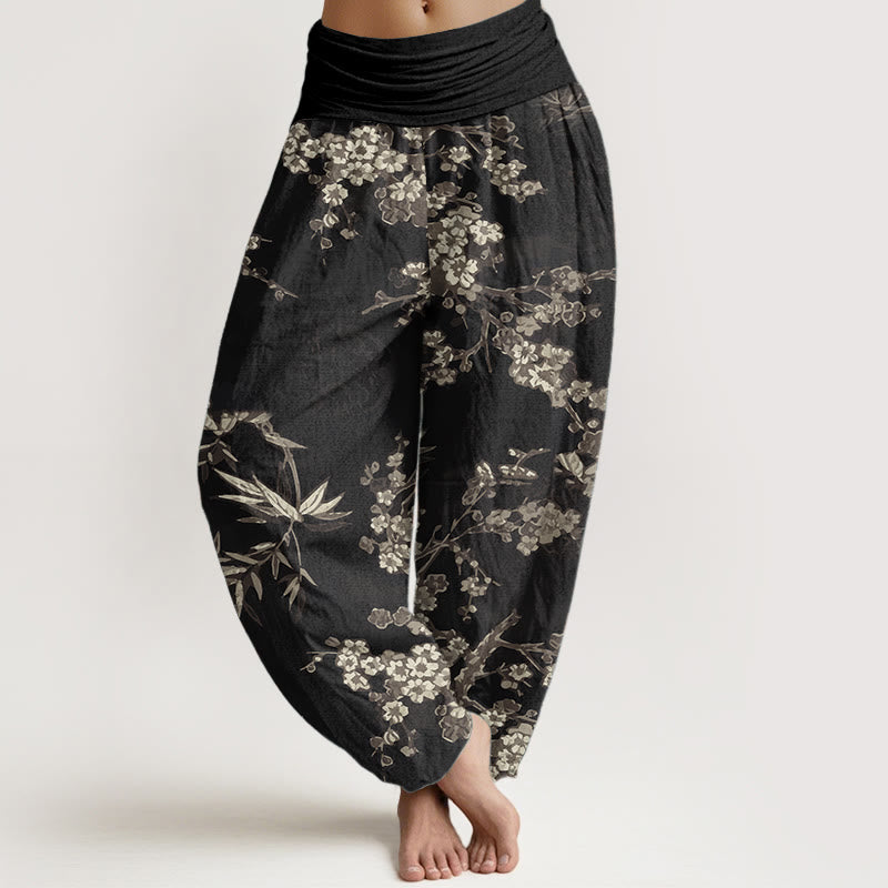 Buddha Stones純綿 ホワイト 桜柄 レディース ウエストゴム ハーレムパンツ - 黒 - US22、 UK/AU26、 EU54 (6XL) - image 9