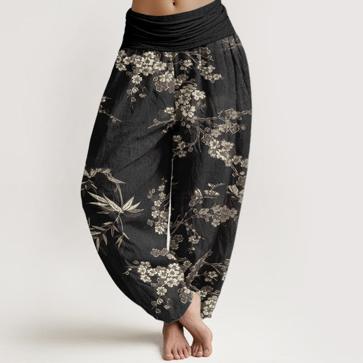 Buddha Stones純綿 ホワイト 桜柄 レディース ウエストゴム ハーレムパンツ - 黒 - US22、 UK/AU26、 EU54 (6XL) - image 9