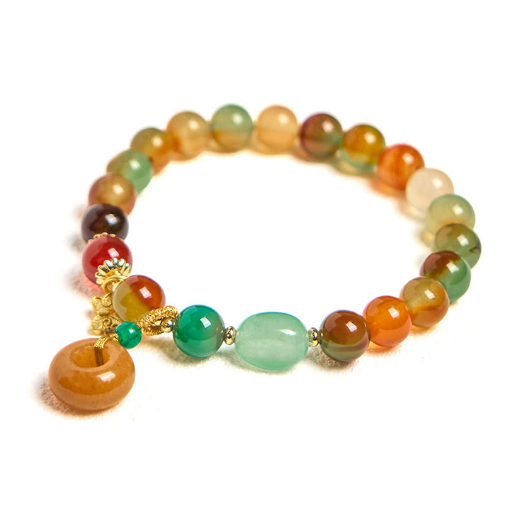 Buddha Stones天然 カラフル 孔雀瑪瑙 バタフライ ピースバックル スズラン サポートブレスレット