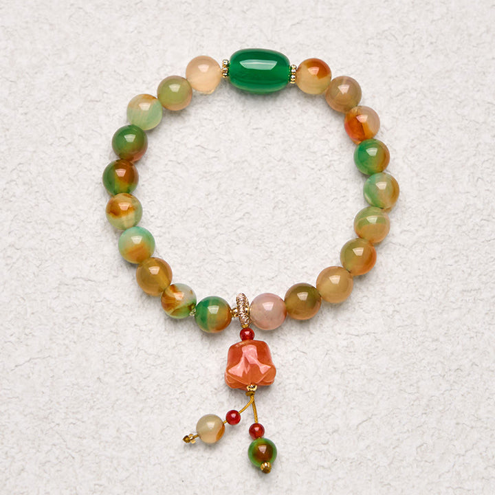 Buddha Stones天然 カラフル 孔雀瑪瑙 バタフライ ピースバックル スズラン サポートブレスレット