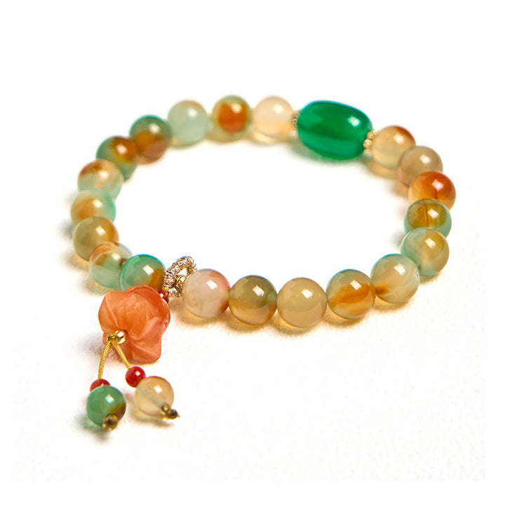 Buddha Stones天然 カラフル 孔雀瑪瑙 バタフライ ピースバックル スズラン サポートブレスレット