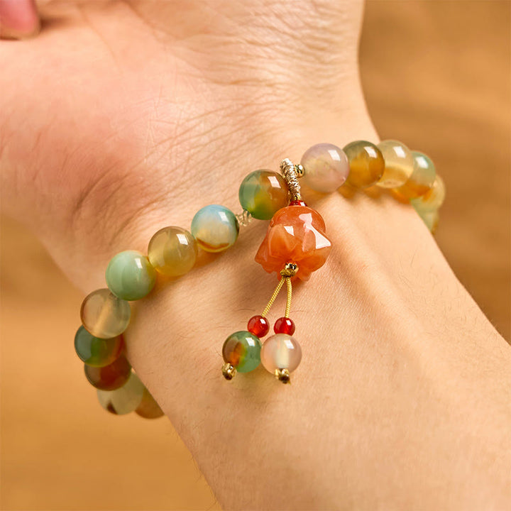 Buddha Stones天然 カラフル 孔雀瑪瑙 バタフライ ピースバックル スズラン サポートブレスレット