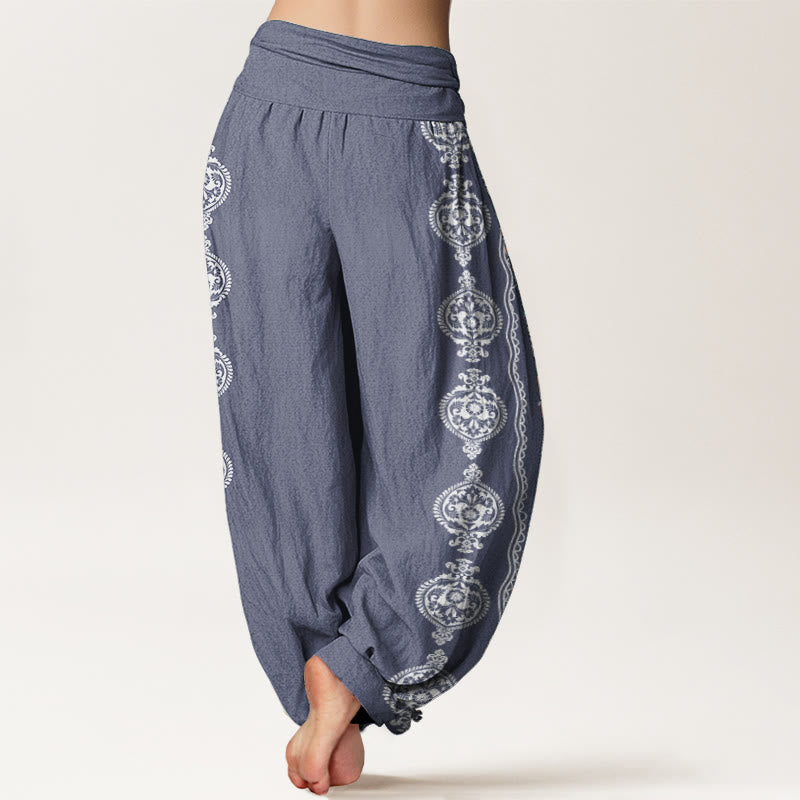 Buddha Stonesピュアコットン マンダラオーム・マニ・パドメ・フムレディース 伸縮性ウエスト ハーレムパンツ - image 2
