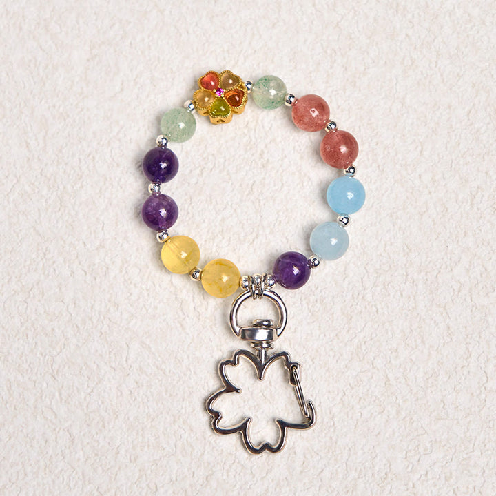 Buddha Stones天然 ストロベリークォーツ アメジスト シトリン アクアマリン フラワー キーチェーン 吊り下げ装飾