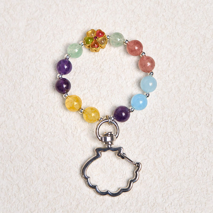 Buddha Stones天然 ストロベリークォーツ アメジスト シトリン アクアマリン フラワー キーチェーン 吊り下げ装飾