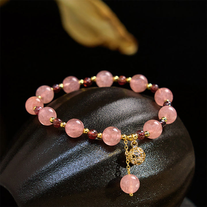 ストロベリークォーツ ガーネット 天然石 ブレスレット ヒーリング 開運 幸運 守護 | Buddha Stones