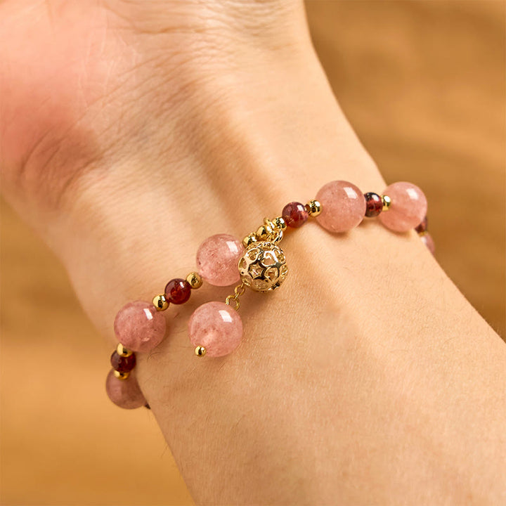 ストロベリークォーツ ガーネット 天然石 ブレスレット ヒーリング 開運 幸運 守護 | Buddha Stones
