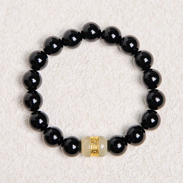 Buddha Stones天然ブラックオニキス翡翠サポートブレスレット