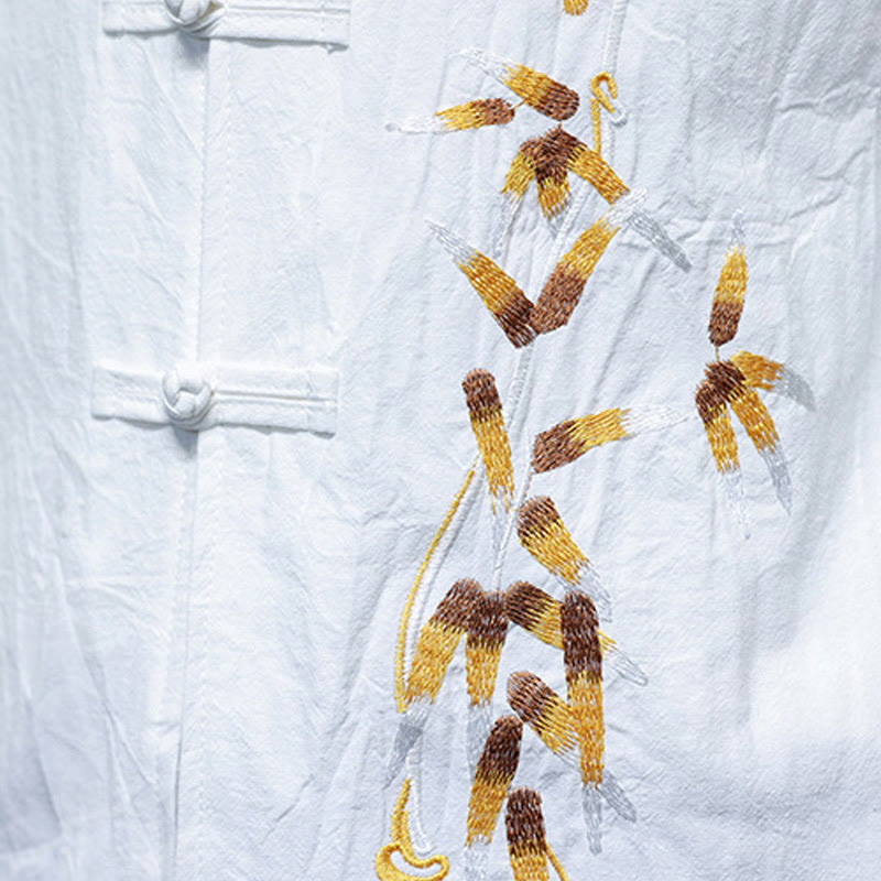 Buddha Stones刺繍メンズ中国風フロッグボタン七分袖シャツ - image 19