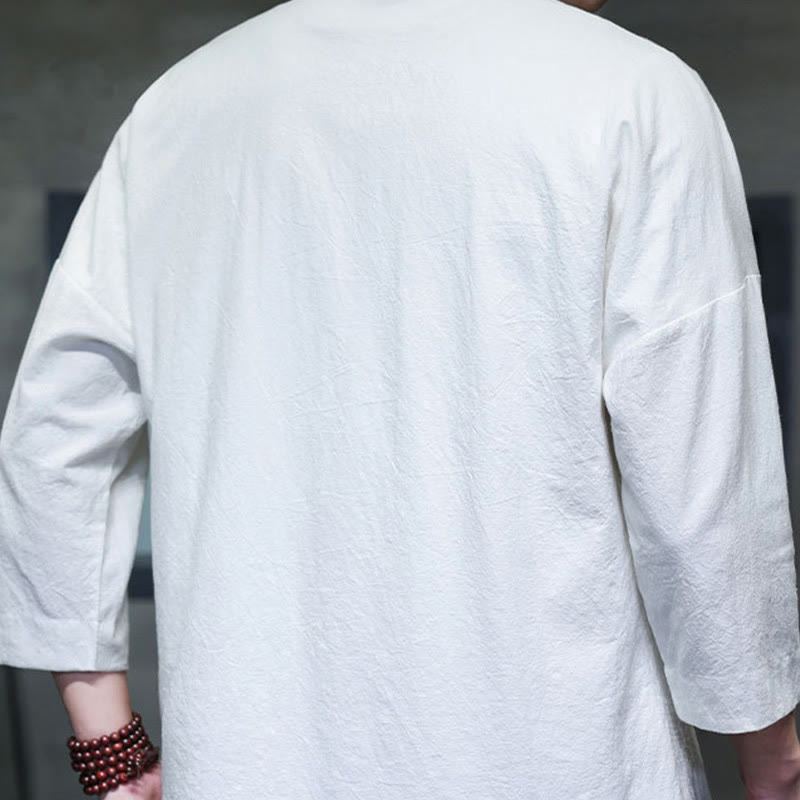 Buddha Stones刺繍メンズ中国風フロッグボタン七分袖シャツ - image 13