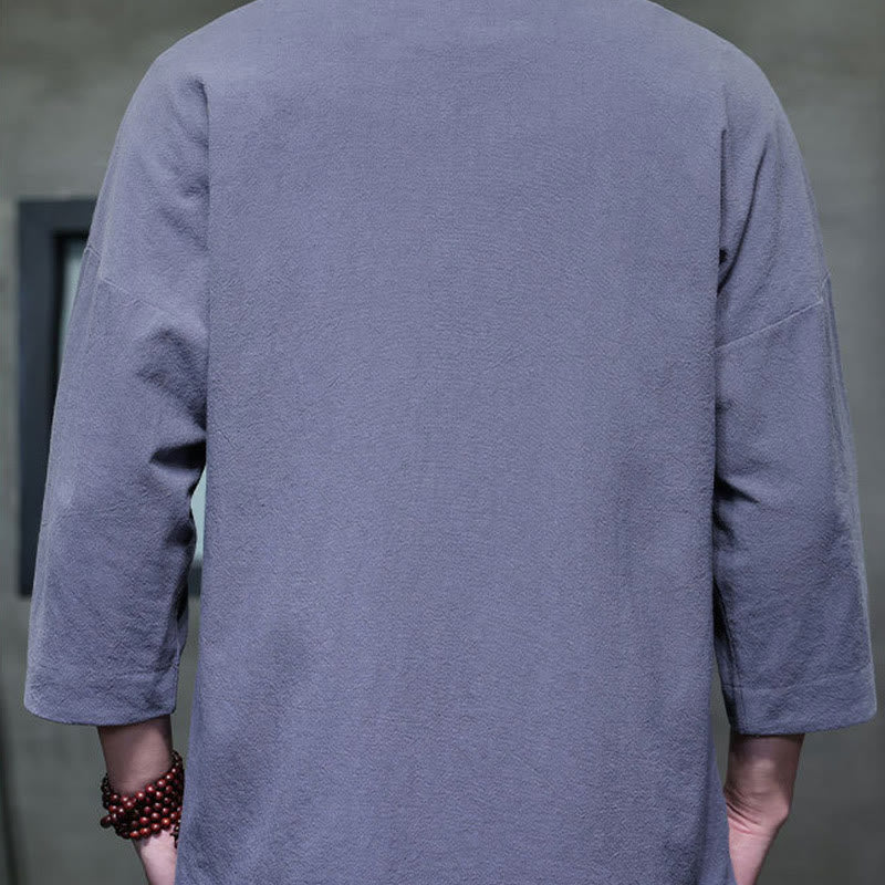 Buddha Stones刺繍メンズ中国風フロッグボタン七分袖シャツ - image 23