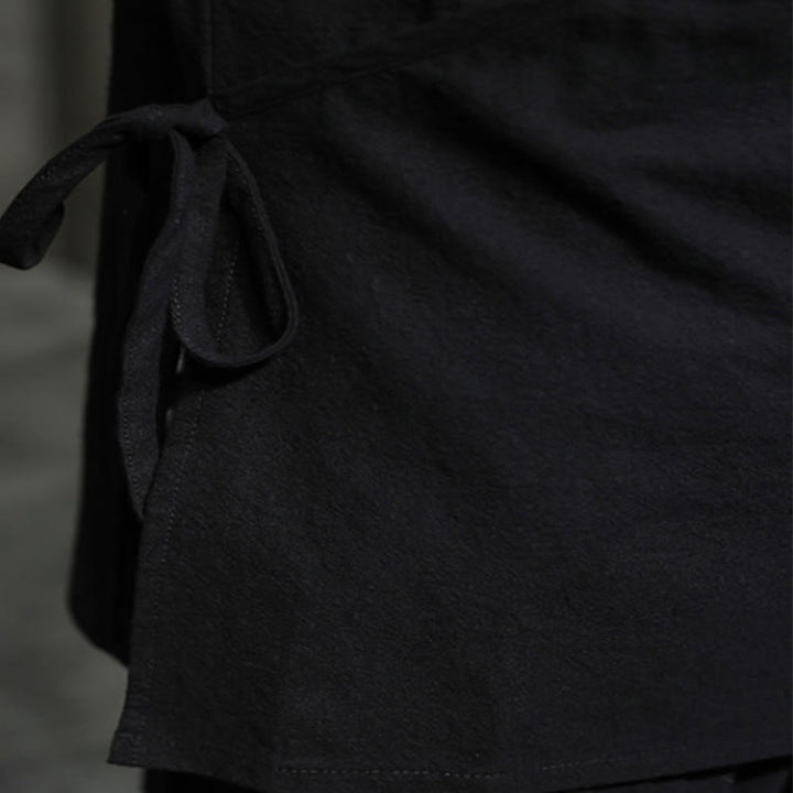 Buddha Stones無地 レースアップ シンプル ボタンデザイン メンズ 長袖 コットン リネン シャツ 服 - image 10