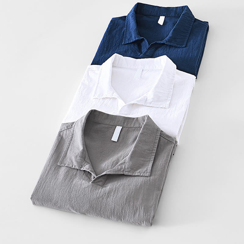 Buddha Stonesヴィンテージ無地シンプルデザインメンズ半袖コットンリネンシャツポケット付き - image 22