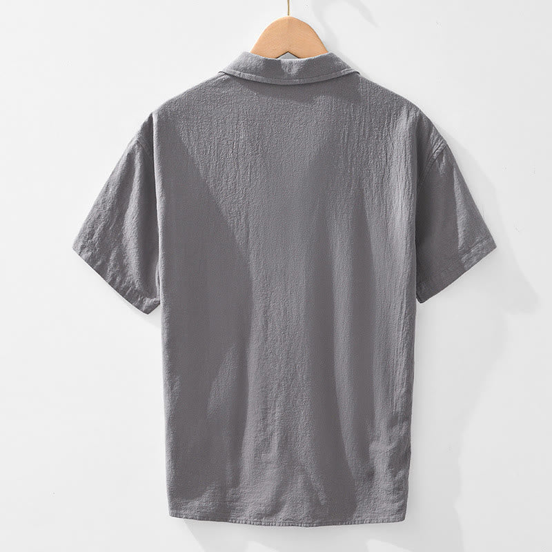 Buddha Stonesヴィンテージ無地シンプルデザインメンズ半袖コットンリネンシャツポケット付き - image 1