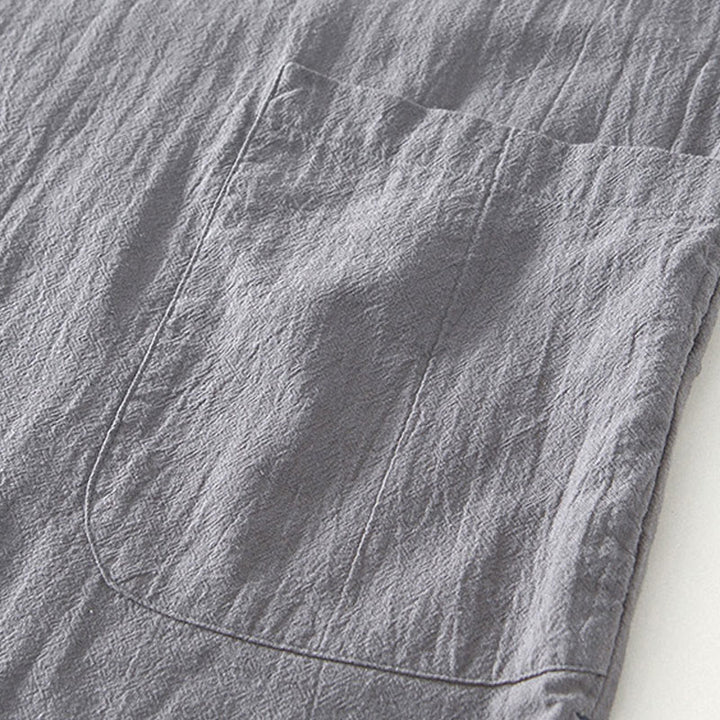 Buddha Stonesヴィンテージ無地シンプルデザインメンズ半袖コットンリネンシャツポケット付き - image 4