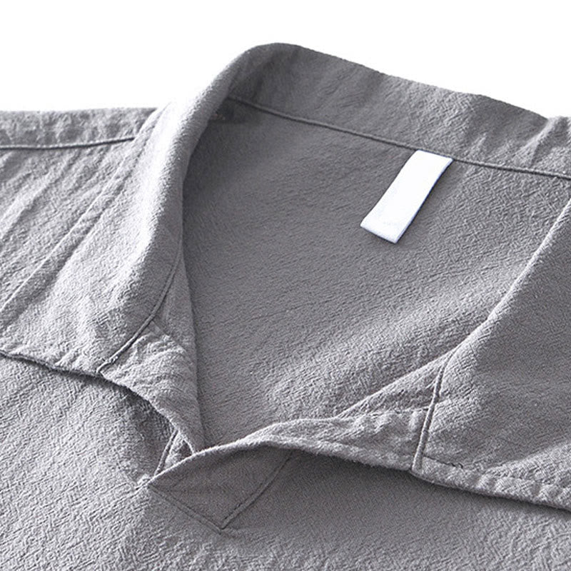 Buddha Stonesヴィンテージ無地シンプルデザインメンズ半袖コットンリネンシャツポケット付き - image 2