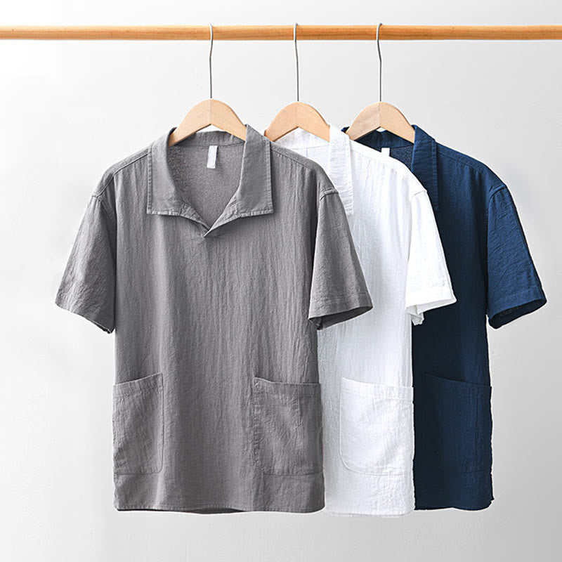 Buddha Stonesヴィンテージ無地シンプルデザインメンズ半袖コットンリネンシャツポケット付き - image 21