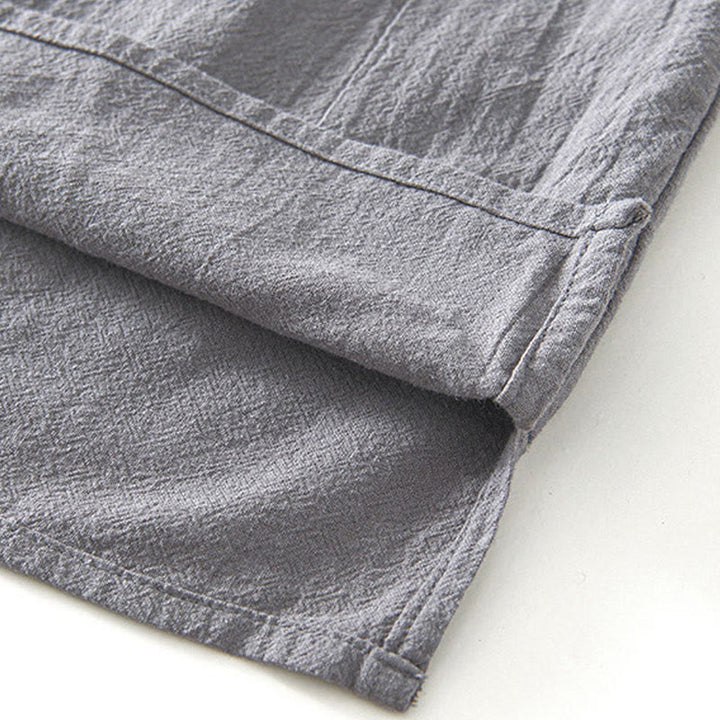 Buddha Stonesヴィンテージ無地シンプルデザインメンズ半袖コットンリネンシャツポケット付き - image 5