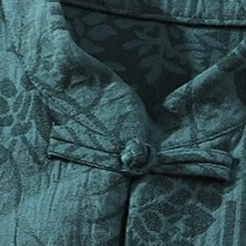 Buddha Stonesカジュアル サマー ジャカード 花柄 カエルボタン メンズ スタンドカラー コントラストカラー 半袖 コットン カーディガン シャツ - image 3