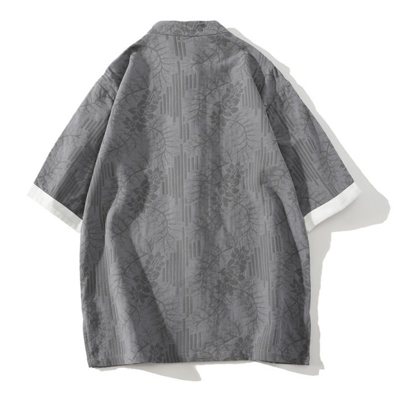 Buddha Stonesカジュアル サマー ジャカード 花柄 カエルボタン メンズ スタンドカラー コントラストカラー 半袖 コットン カーディガン シャツ - image 6