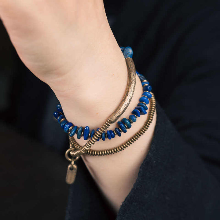 Buddha Stones不規則形状 トリプルラップ ラズライト ラピスラズリ バランスブレスレット - image 8