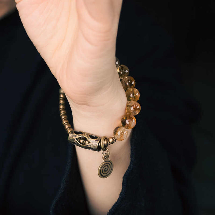 Buddha Stonesデイリーレトロ 10mm シトリンビーズ プロテクションブレスレット