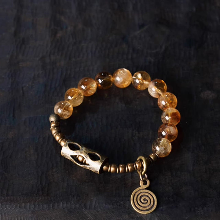 Buddha Stonesデイリーレトロ 10mm シトリンビーズ プロテクションブレスレット