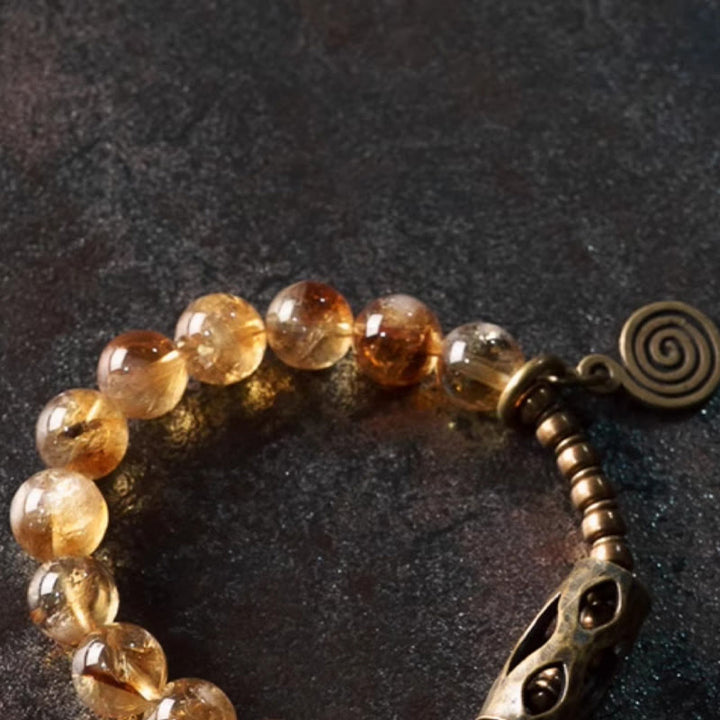 Buddha Stonesデイリーレトロ 10mm シトリンビーズ プロテクションブレスレット