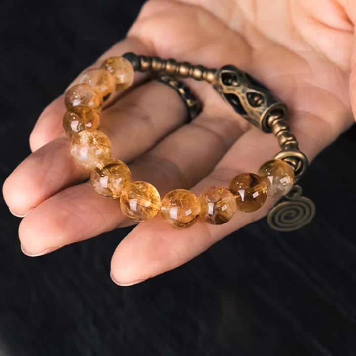 Buddha Stonesデイリーレトロ 10mm シトリンビーズ プロテクションブレスレット