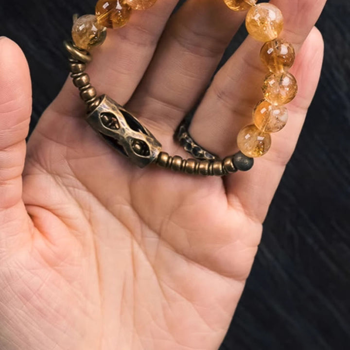 Buddha Stonesデイリーレトロ 10mm シトリンビーズ プロテクションブレスレット